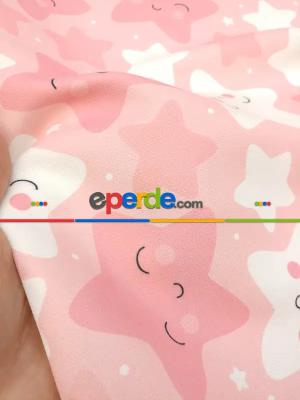 Bebek Odası Fon - Gülen Yıldızlar Fon Perde Modelleri- Pembe Açık