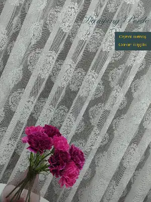( Orjinal ) Damask Desen Salon Fransız Dantel Tül Perde & Kruvaze Perde- Ekru