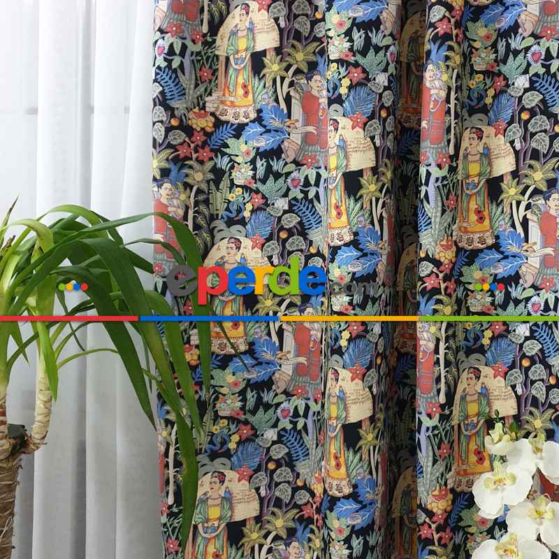 Popart Desenli Fon Perde Evmpopart4 Kumaşı Kalındır Duck Bezi Değildir- Çok Renkli 2