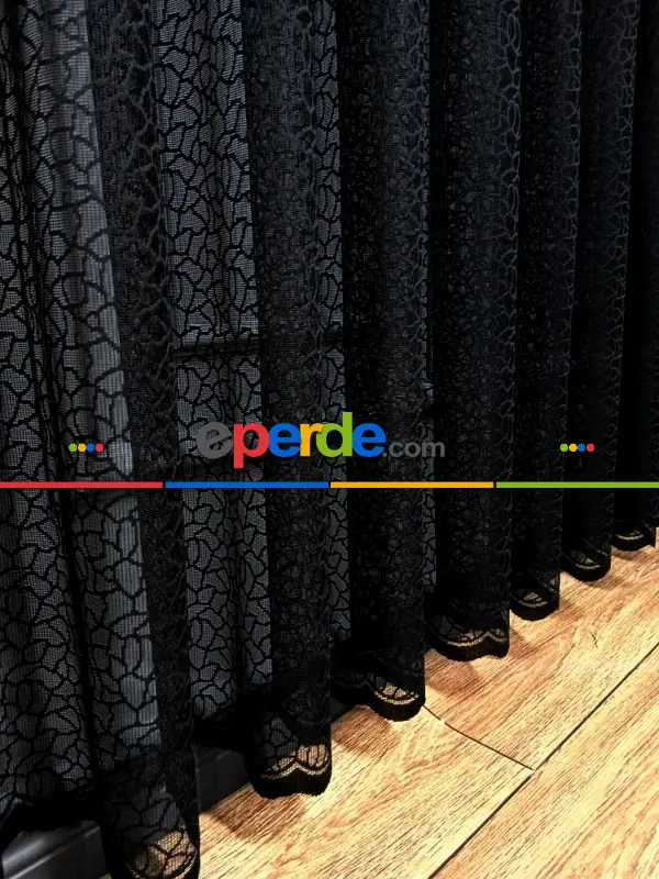 Salon - Siyah Leopar Desen Desen Moder Tül Perde