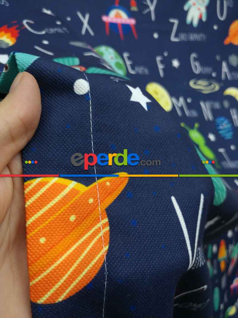 Uzay Desenli Fon Perde Evm833 Kumaşı Kalındır Duck Bezi Değildir- Mavi-Beyaz-Pembe Koyu