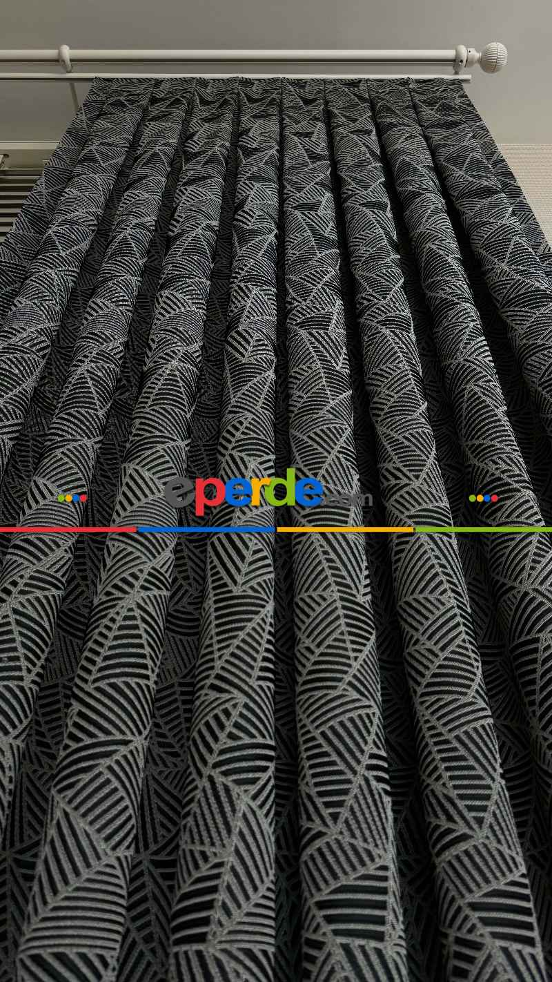 Dolcevita Siyah Gri Geometrik Desen Premium Jakar Dokuma Fon Perde