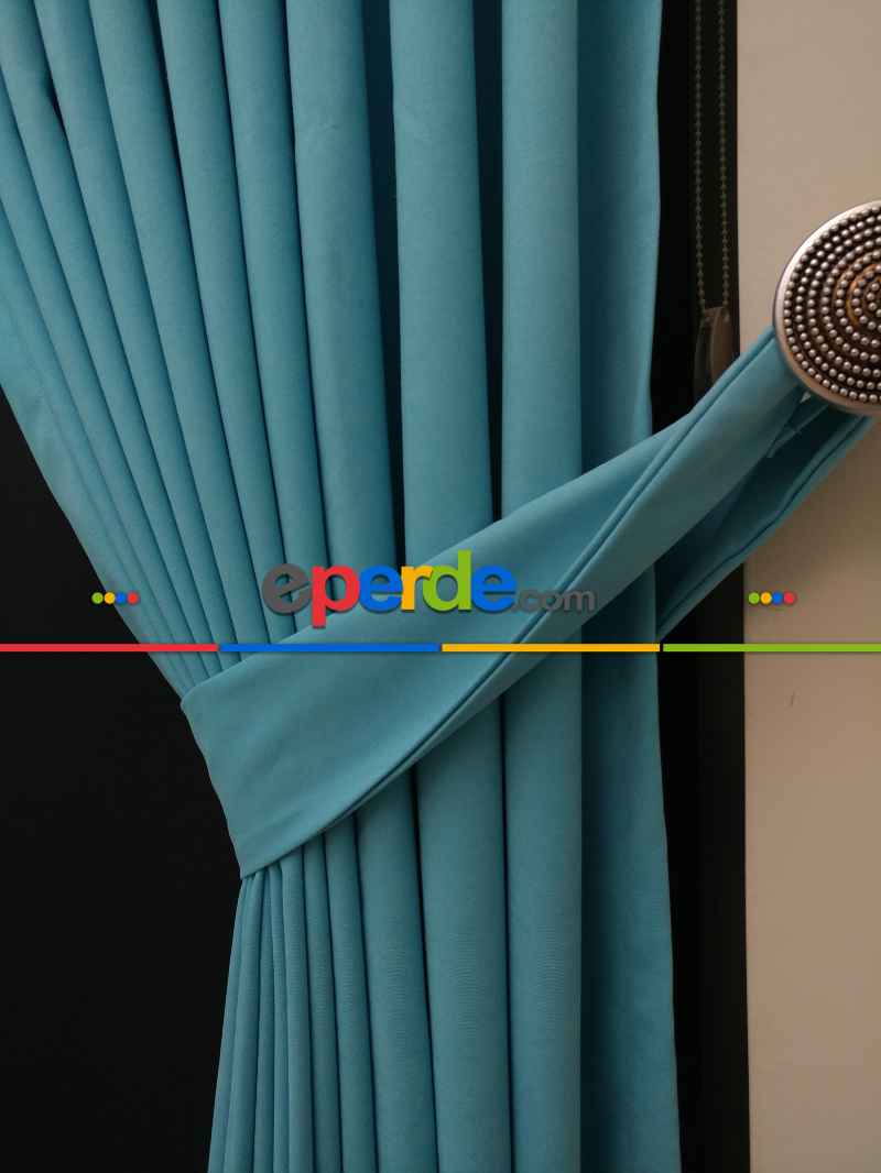 Düz Renk Dökümlü Fon Perde (150)- Turkuaz