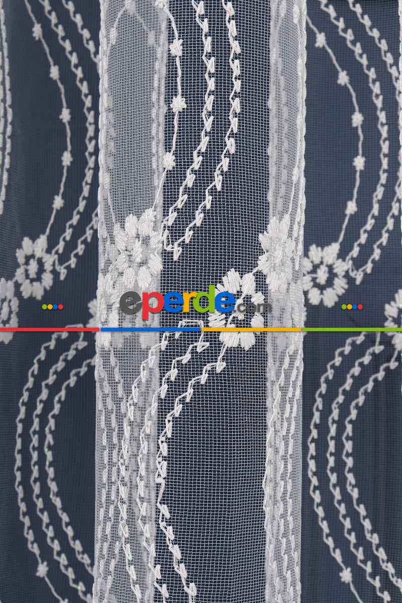 Es Brode Nakış İşlemeli Tül Perde - Çiçek Desenli