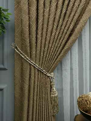 Jakar Desenli Fon Perde- Altın-kahve Açık