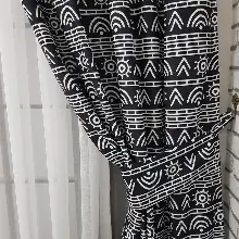 Etnik Desenli Fon Perde Evm1522 Kumaşı Kalındır Duck Bezi Değildir- Siyah