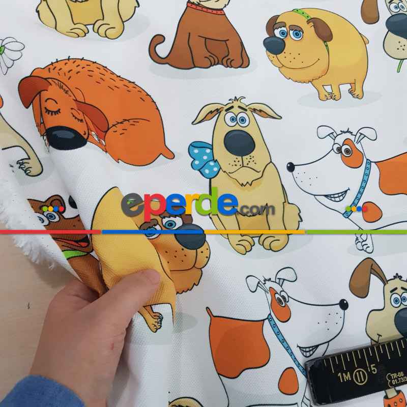 Köpek Desenli Fon Perde Evm618 Kumaşı Kalındır Duck Bezi Değildir- Siyah-Mavi-Kahverengi-Beyaz