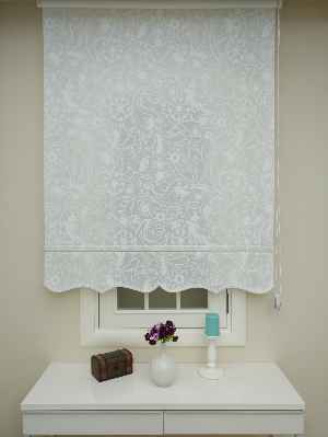 Desenli Mutfak Stor Perde- Beyaz