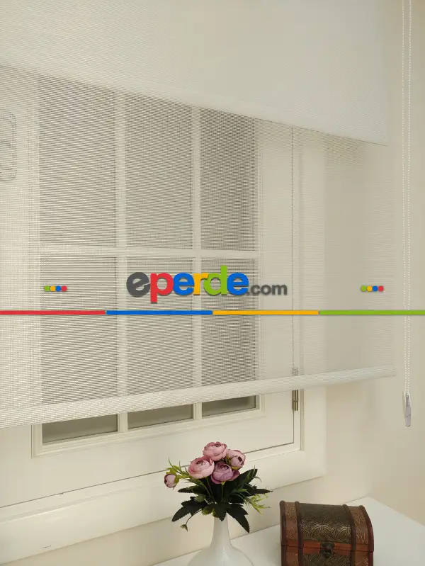 Bambu Tül Stor - Çiftli Sistem Tül Stor Perde (bamboo)- Krem