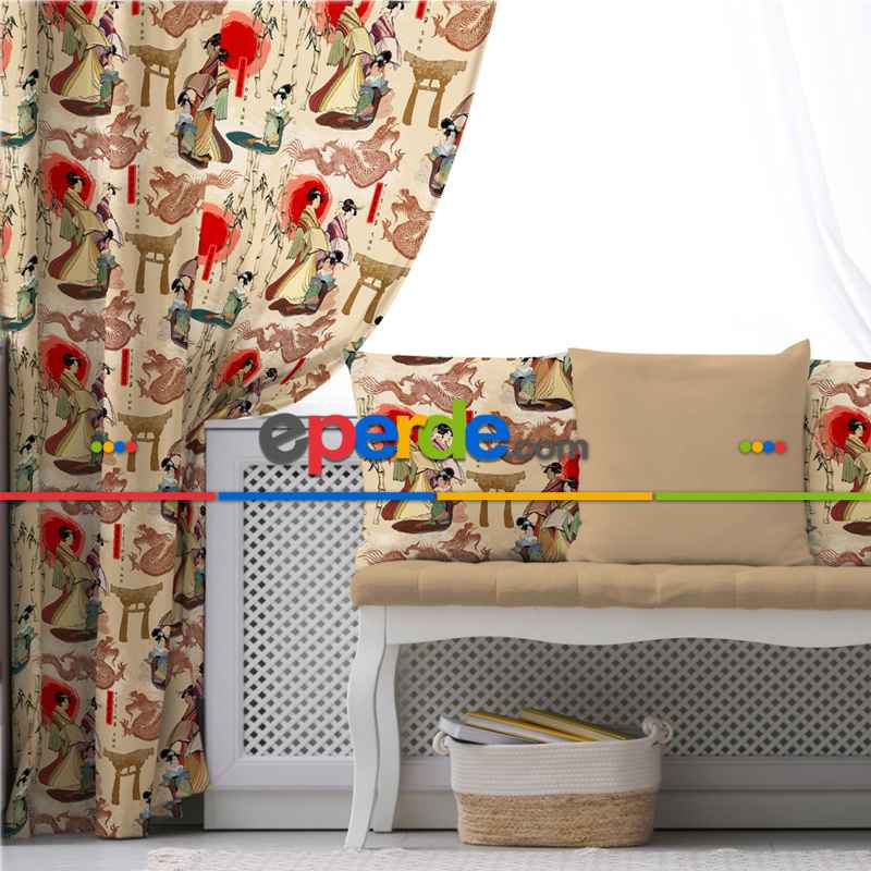 Etnik Japon Fon Perde Evim 556 Kumaşı Kalındır Duck Bezi Değildir