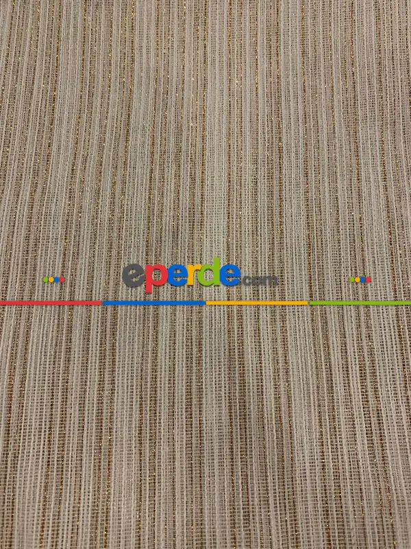 Arzenen Işıkta Doğal Parlama-ışıltı Efektli, Bakır Şerit Detaylı Tül Perde- Ekru - Kurşunlu Tül