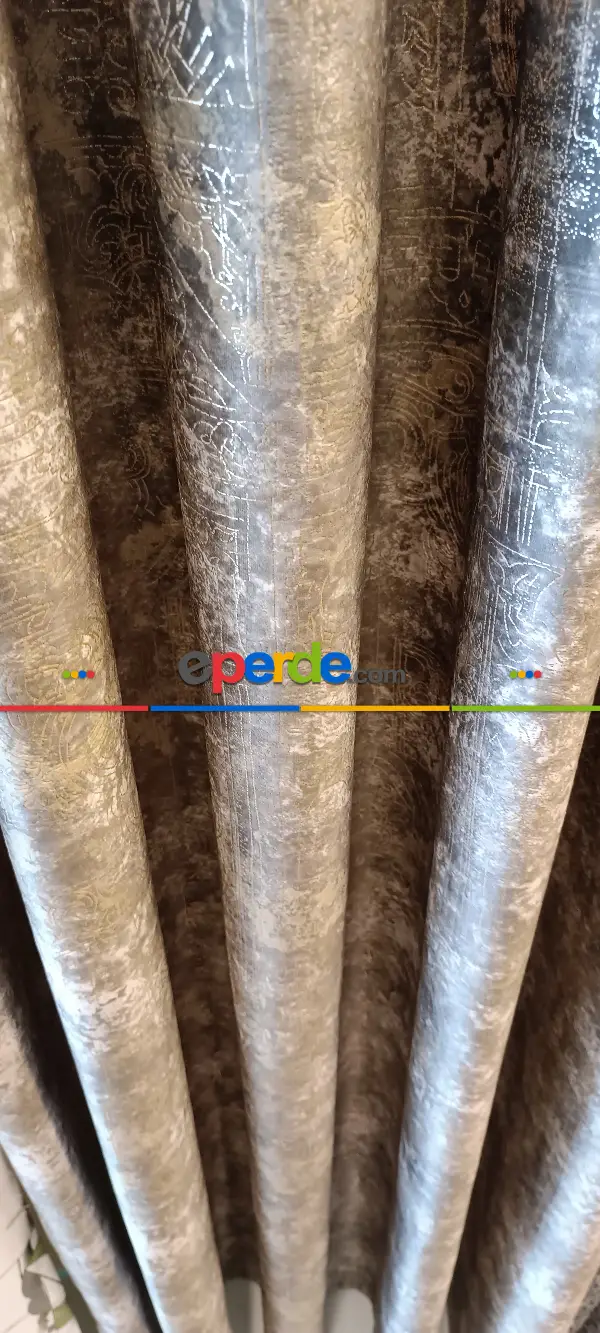 Yatak Odası - Modern Desenli Fon Perde İthal Kadife