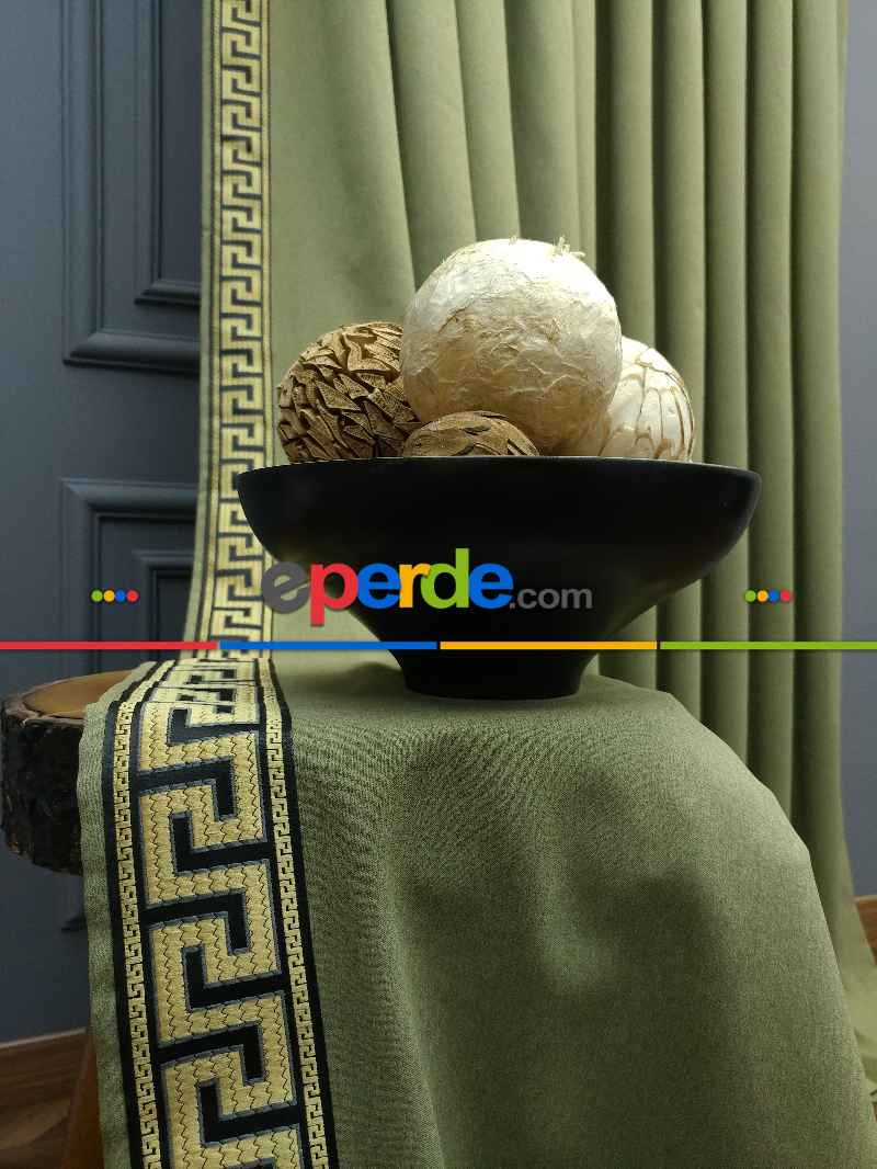 Salon Perdesi - Modern Bordürlü Salon Fon Perdesi İkon 2021 Elıte- Siyah