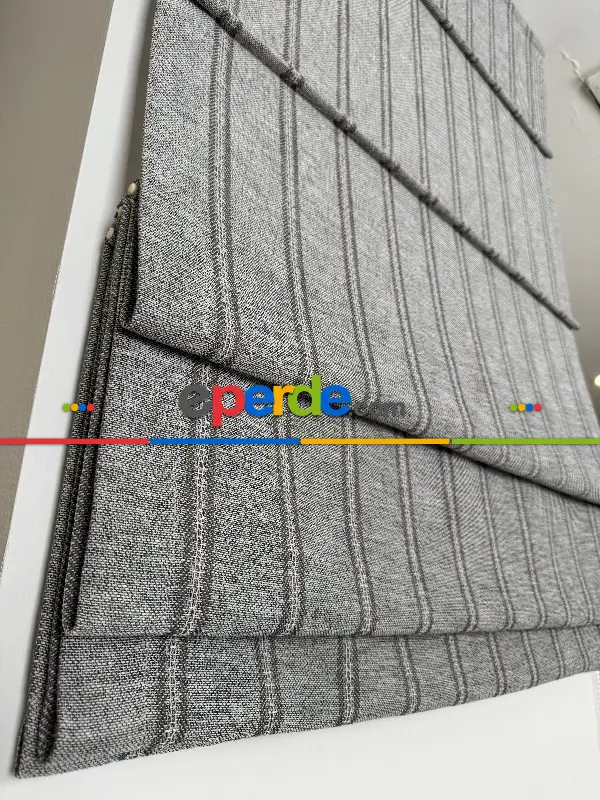 Gri Naturel Keten Katlamalı Perde