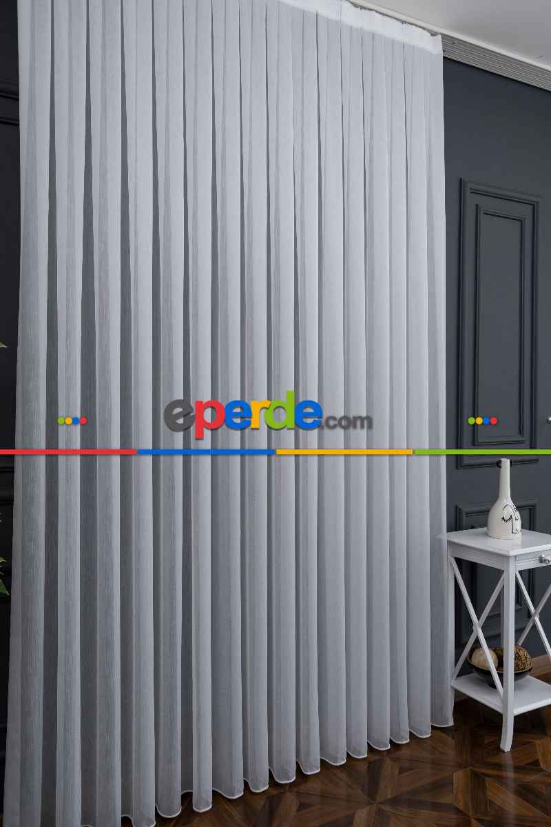 Çizgili Ekru Renkli 1.sınıf Kalite Bambu Tül Perde