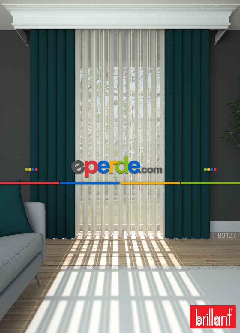Brillant Akıllı Tül Perde Petrol Yeşili Renkli Tül Dikey Zebra Perde Düz 1. Kalite