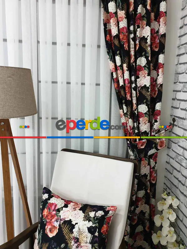 Yatak Odası - Pembe Çiçek Desenli Fon Perde Evm626 Kumaşı Kalındır Duck Bezi Değildir- Siyah-yeşil-beyaz-pembe