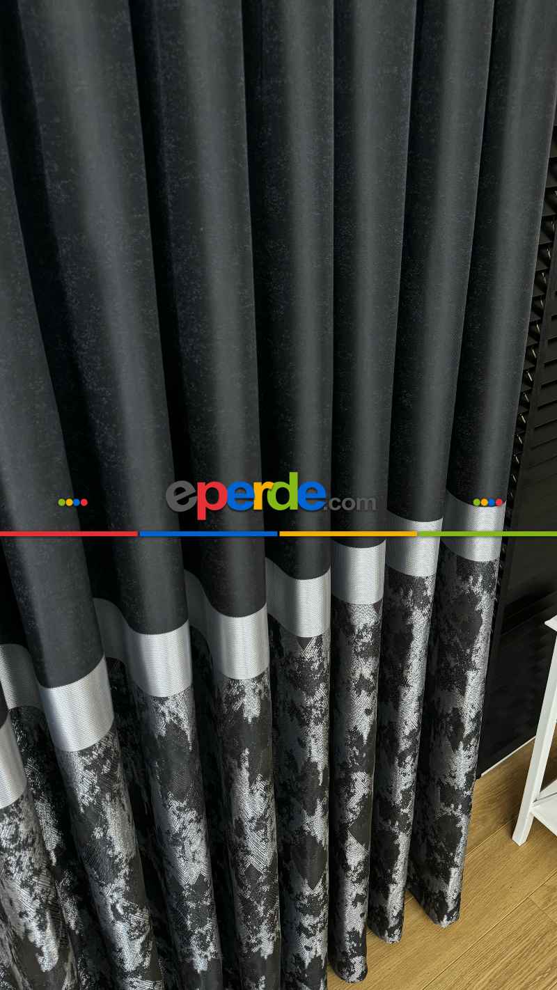 Siyah Gümüş Jakar Dokuma Fon Perde - Premium Kalite Serisi Ağır Gramajlı