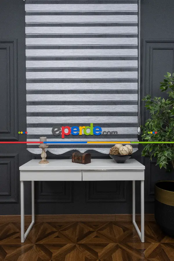 Yatak Odası - Yüksek Kaliteli Düz Bambu Gri Zebra Perde Gri