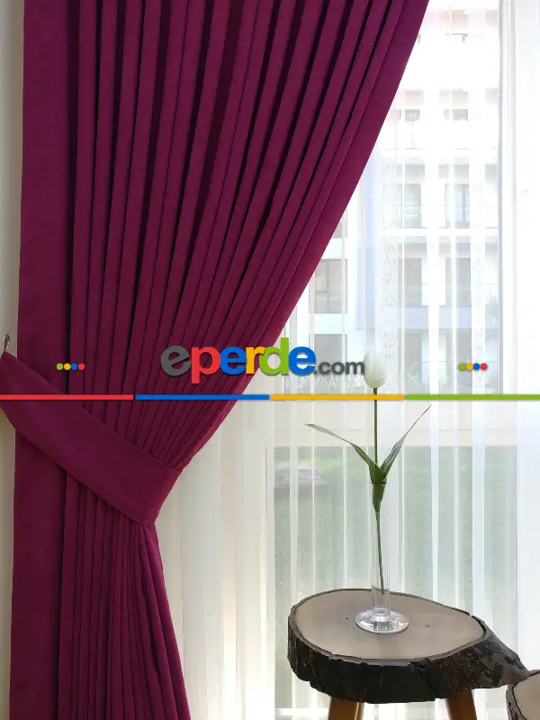 Yatak Odası - Mürdüm Düz Sade Fon Perde (  Dökümlü Fon )- Mürdüm Koyu