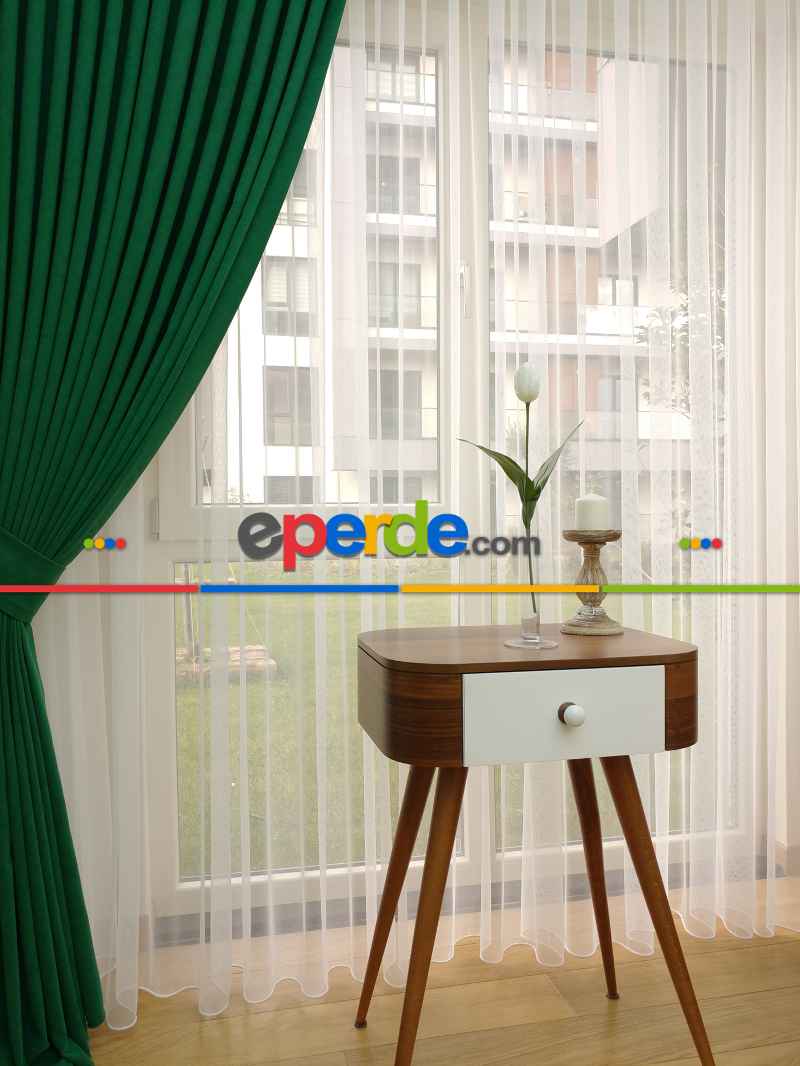 Mutfak Düz Tül Perde - Grek Zemin- Ekru