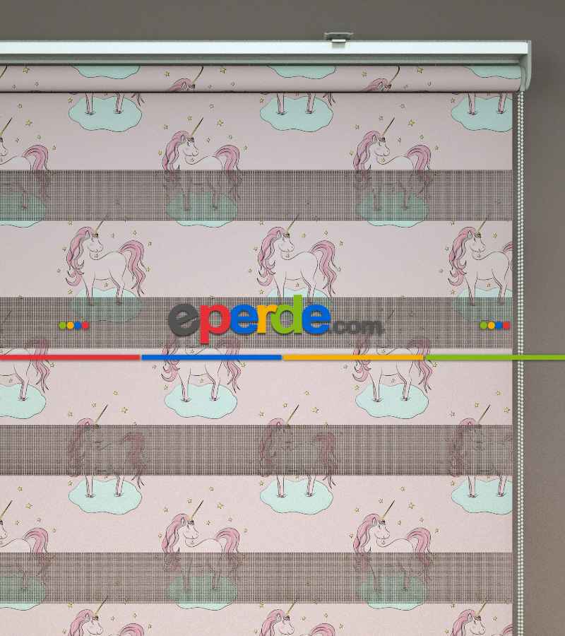 Unicorn Desenli Baskılı Zebra Perde- Çok Renkli