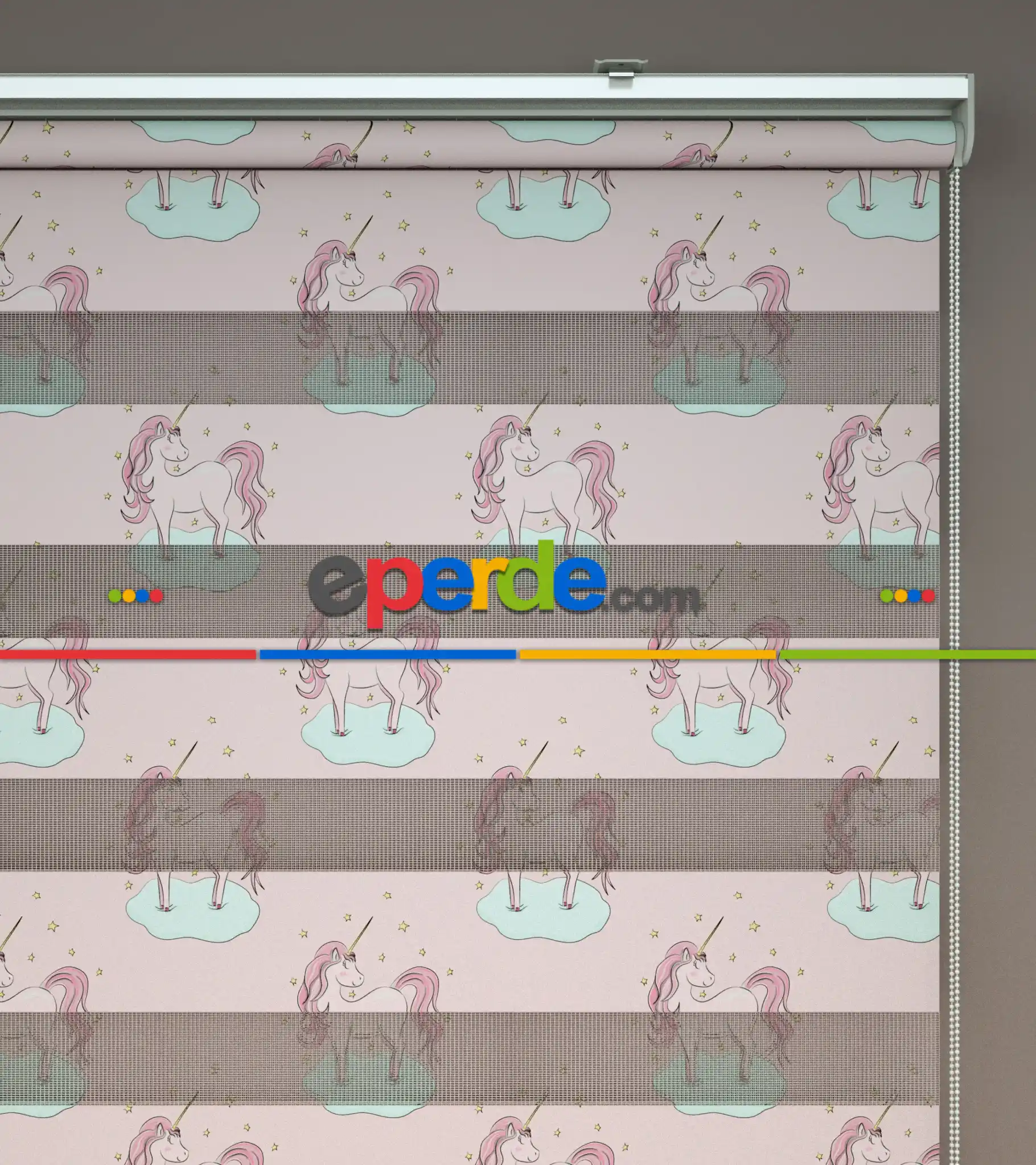 Unicorn Desenli Baskılı Zebra Perde- Çok Renkli