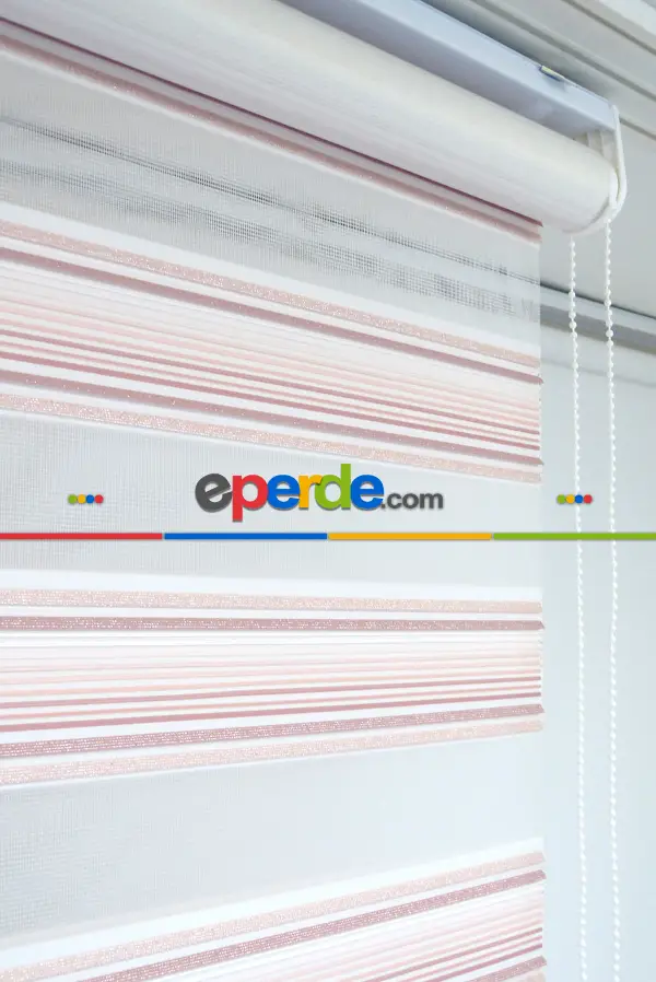 Salon Zebra - Pudra Pembe Plise Zebra Zebra Perde- Pembe Pudra Pembe