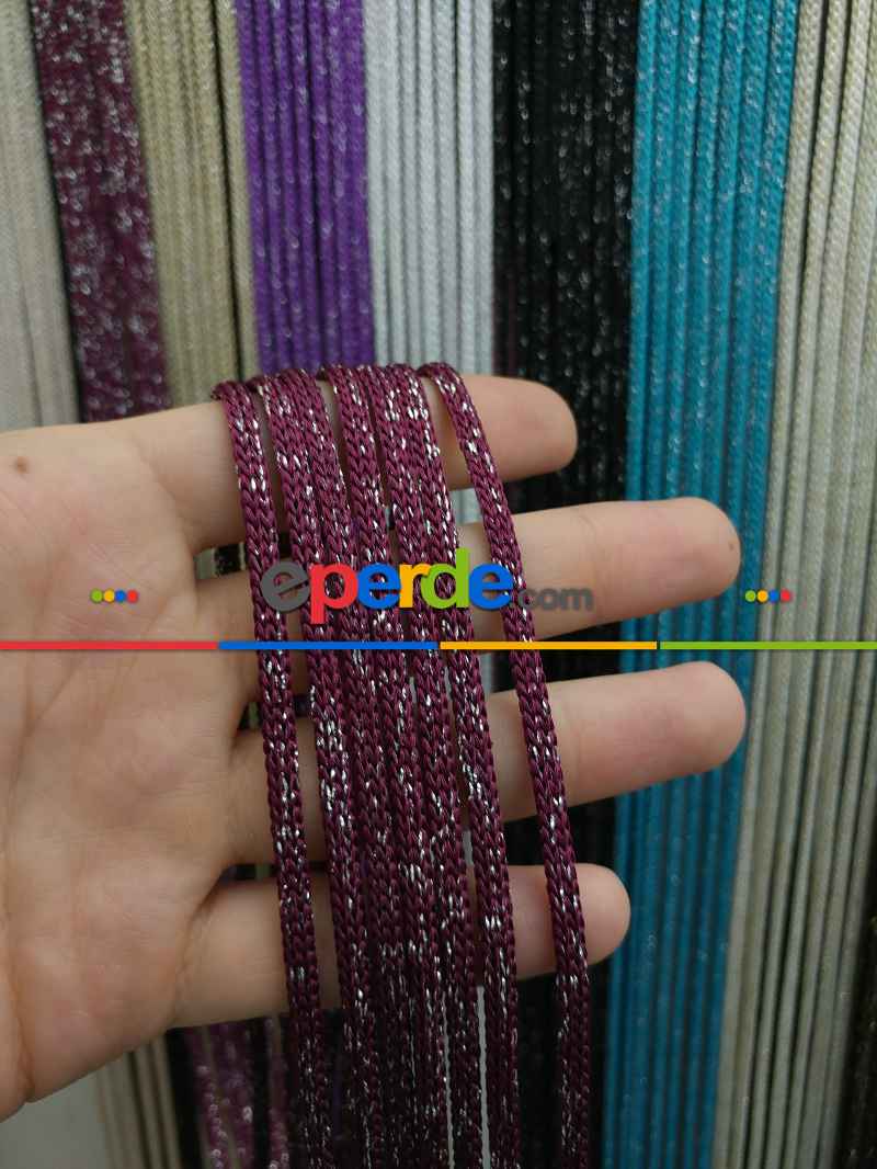 İp Perde - Bordo Jumbo Simli Zincir Serisi İp Perde- Bordo Simli