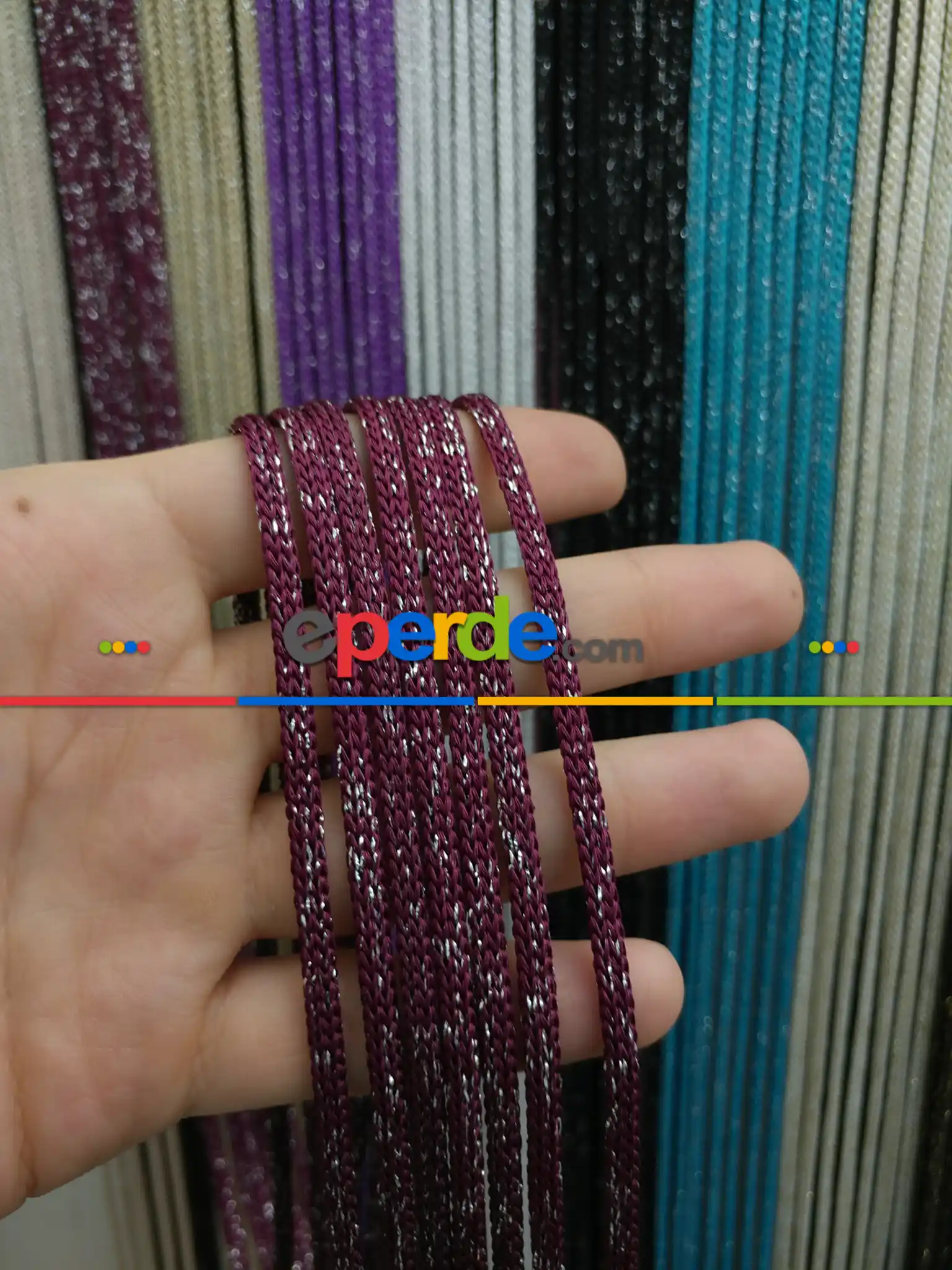 İp Perde - Bordo Jumbo Simli Zincir Serisi İp Perde- Bordo Simli