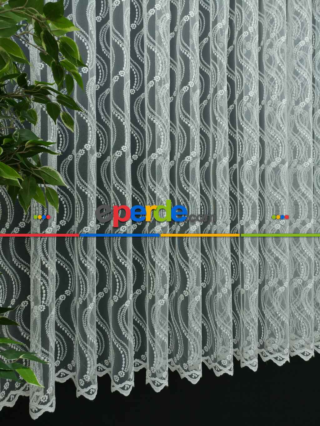 Mutfak Tülü Perdesi İşlemeli Güpürlü- Ekru