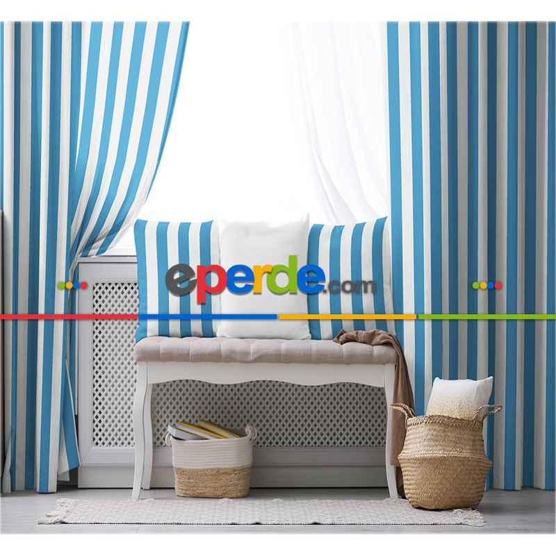 Çizgili Fon Perde Evim1622-1 Kumaşı Kalındır Duck Bezi Değildir