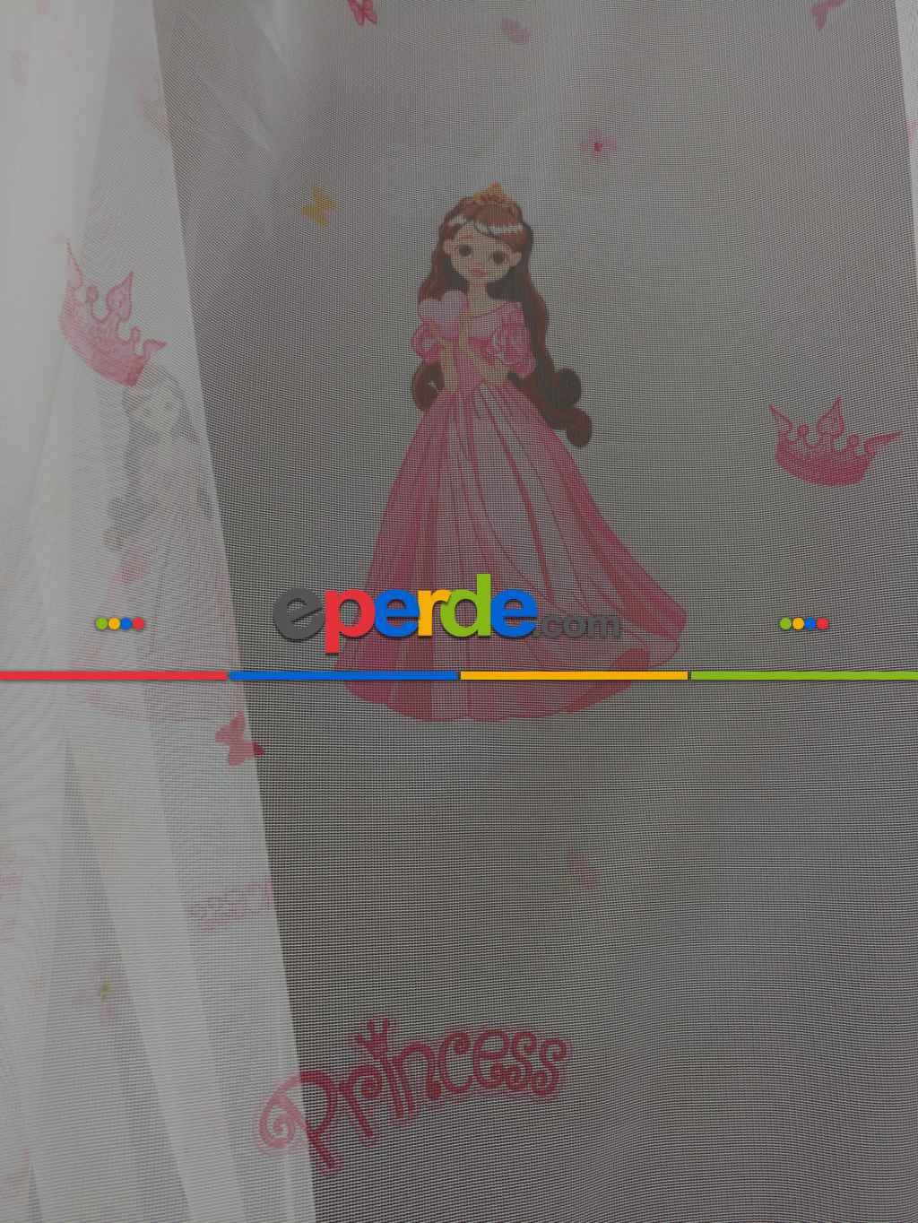 Çocuk Odası Tül Perde - Pembe Dijital Baskılı Prenses Desenli-  Çok Renkli 3