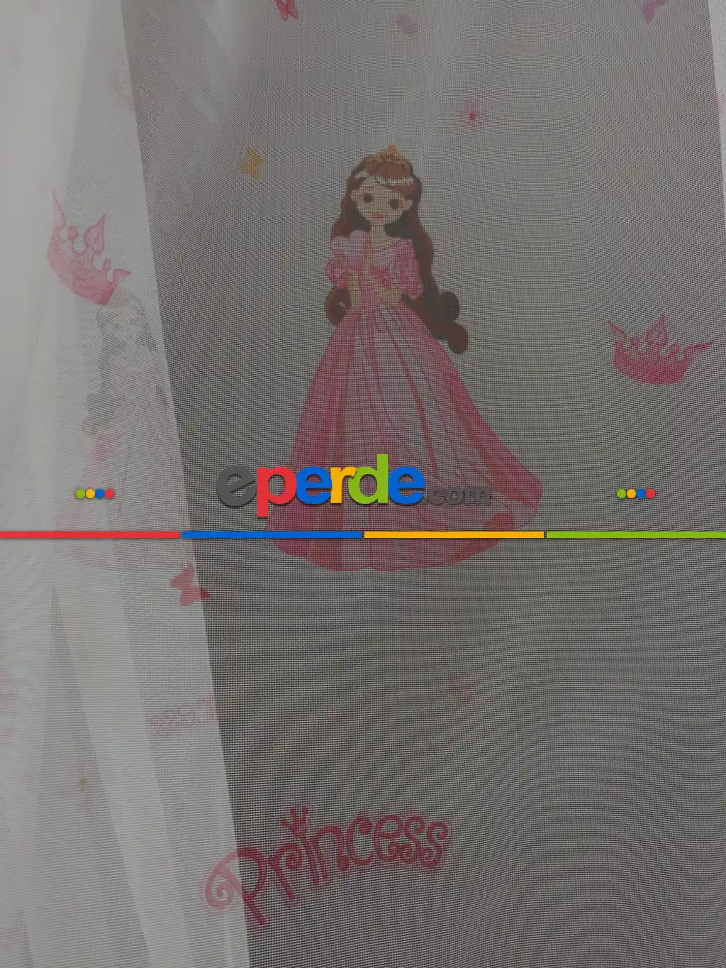Çocuk Odası Tül Perde - Pembe Dijital Baskılı Prenses Desenli-  Çok Renkli 3