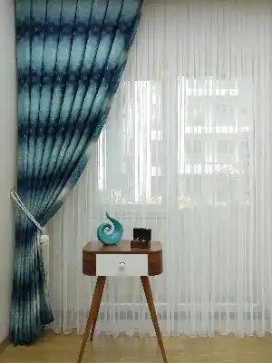 Salon Fon Perde - Fon Perde Turkuaz Damask Desenli(fon Demiri Hediyeli)- Turkuaz