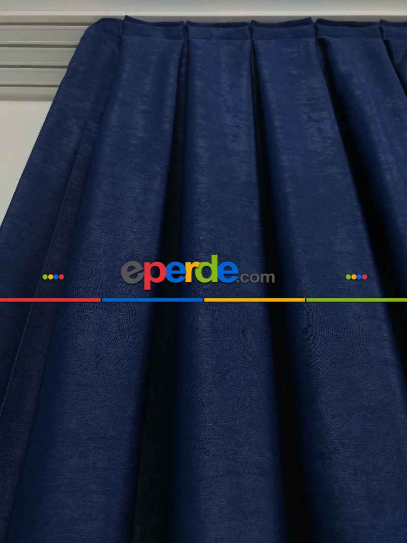 Salon - Soft Fon Perde Parlament Mavisi Dökümlü En - Mavi