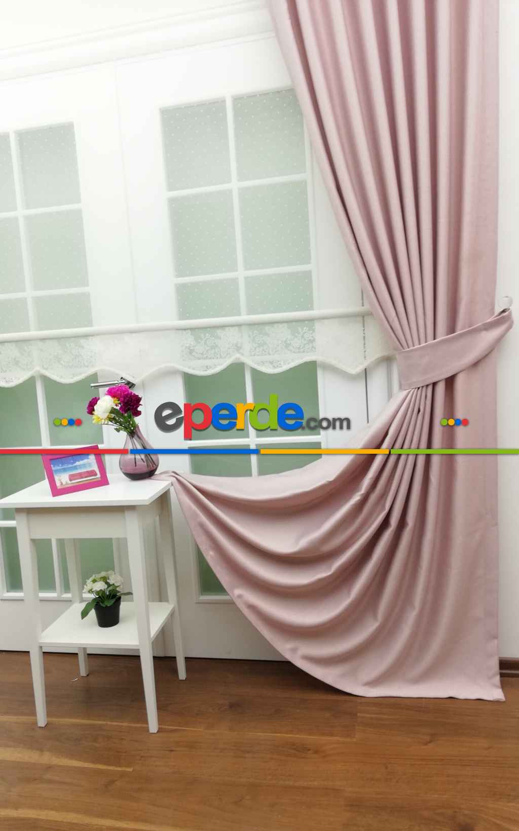 Pudra Renk Düz Fon Perde- Pudra