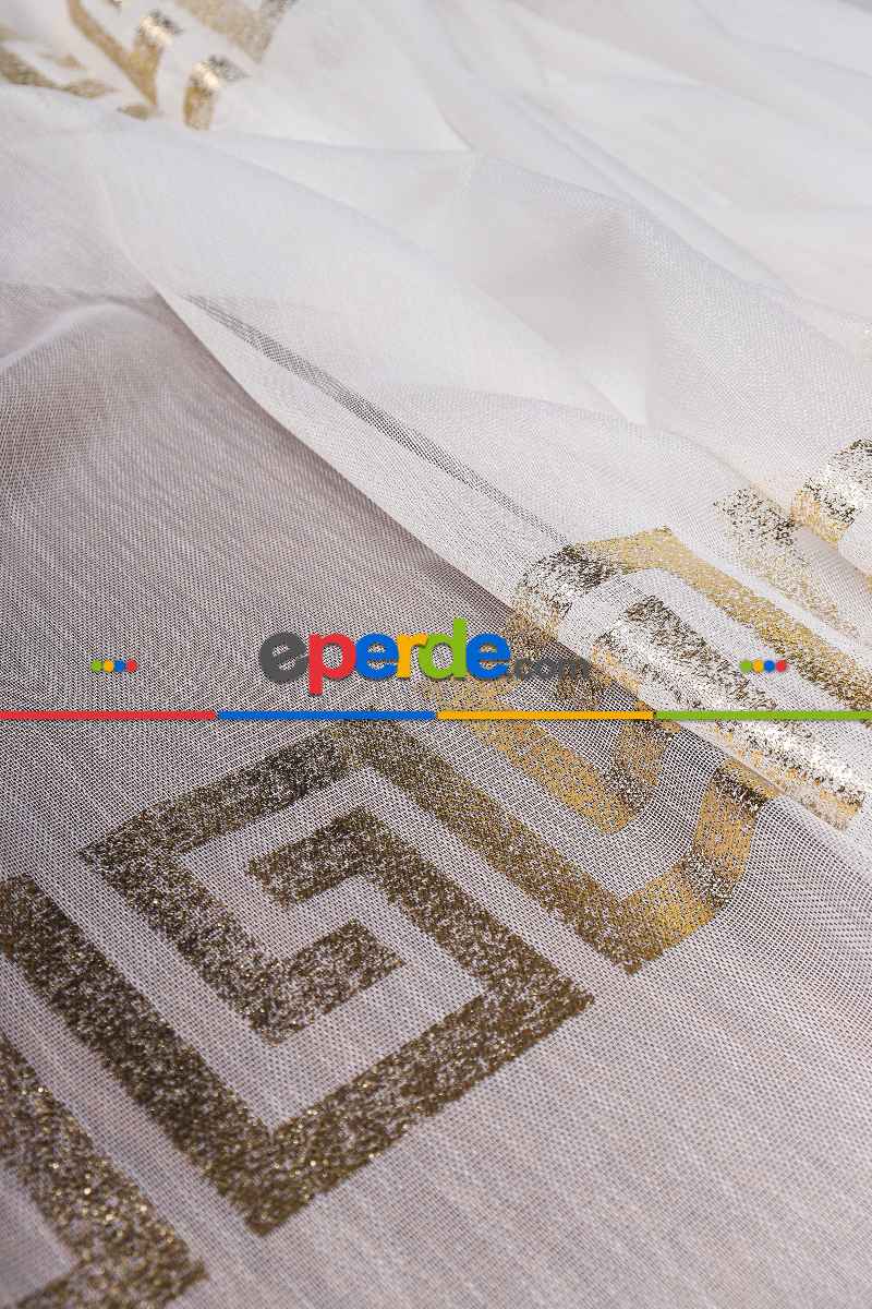 Yatak Odası - Enine Bantlı Ekru-gold Detaylı Tt Zemin Tül Perde