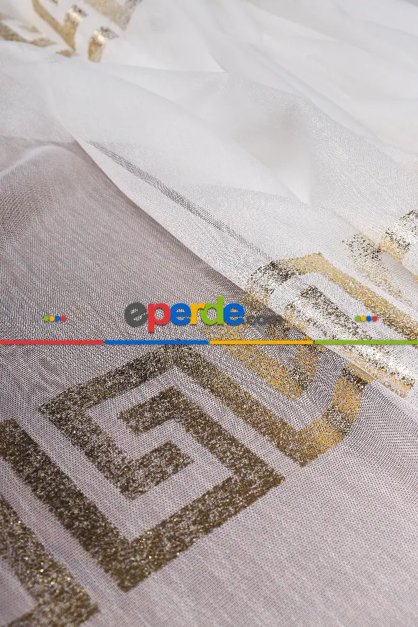 Yatak Odası - Enine Bantlı Ekru-gold Detaylı Tt Zemin Tül Perde