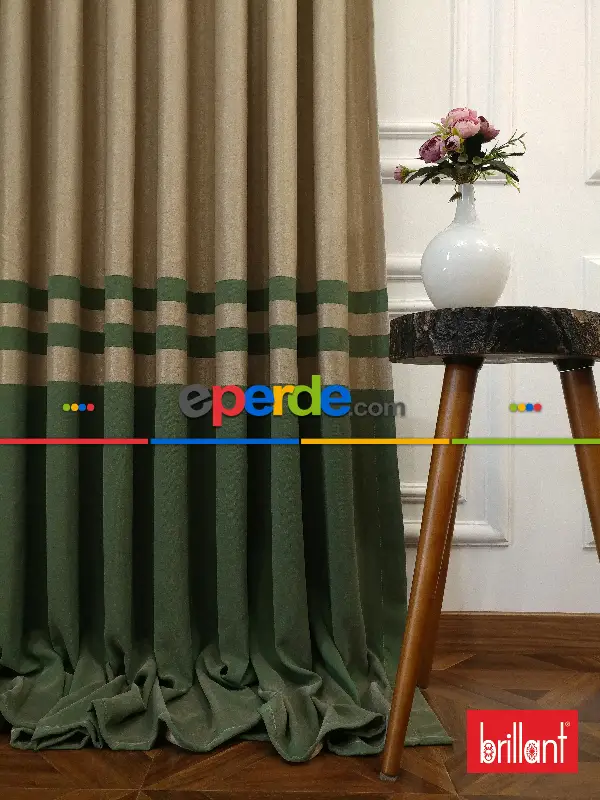 Brillant Süet Pano Fon Perde 180cm Yeni Sezon- Yeşil-bej