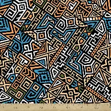 Genç Odası - Etnik Desenli Fon Perde Evm566 Kumaşı Kalındır Duck Bezi Değildir- Siyah-Mavi-Krem-Turuncu