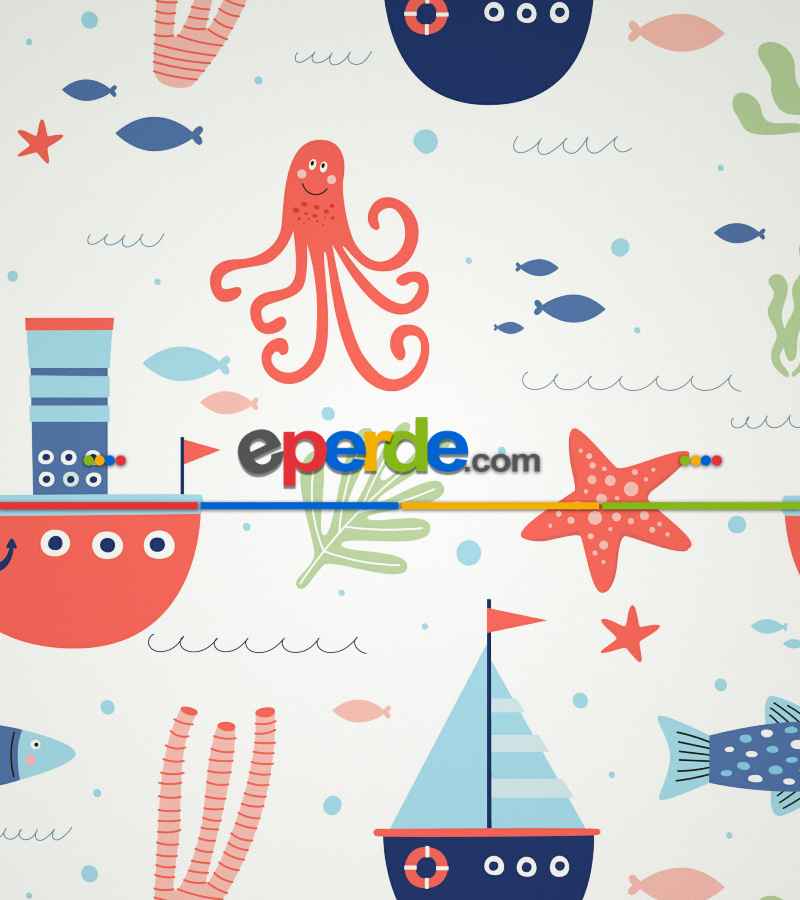 Çocuk Odası Stor Perde - Denizci Desenli Baskılı Stor Perde- Çok Renkli