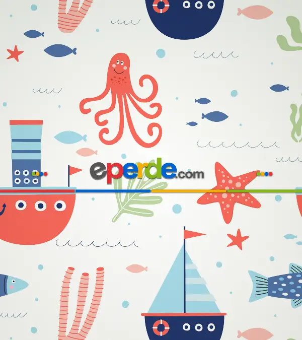 Bebek Odası - Denizci Desenli Baskılı Stor Perde- Çok Renkli