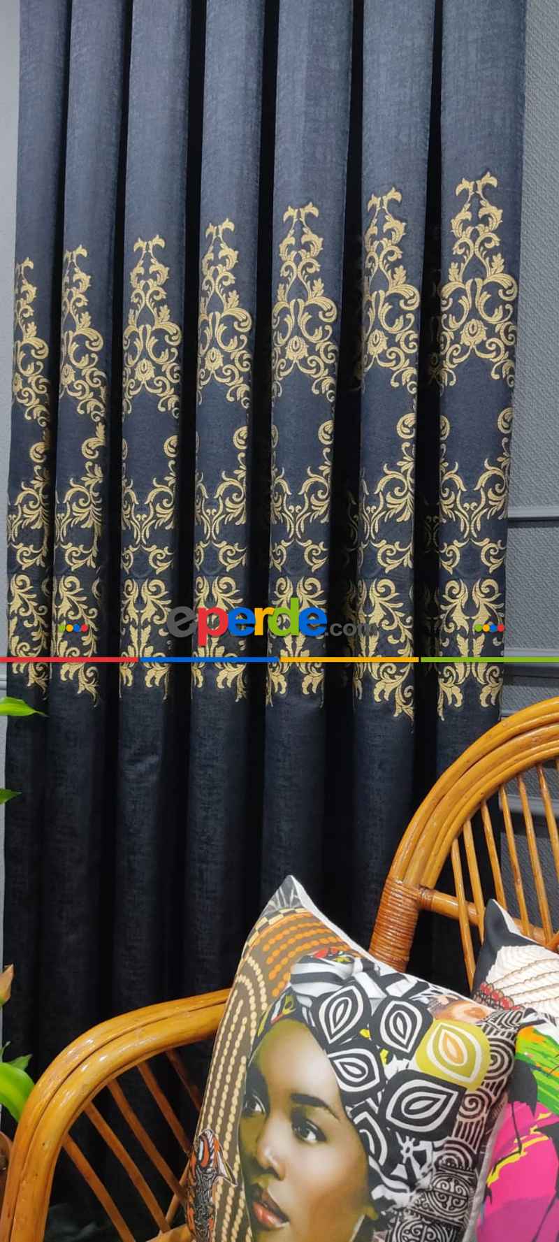 Salon Fon Perde - Lacivert Damask Desenli, Dokuma Fon Perde, Adet Fiyatıdır, İstediğiniz Boy Ölçüsünde Dikilir, Eni 50 İla 100cm Arası Seçenekler, Sık Piledir 50cm X 1cm 