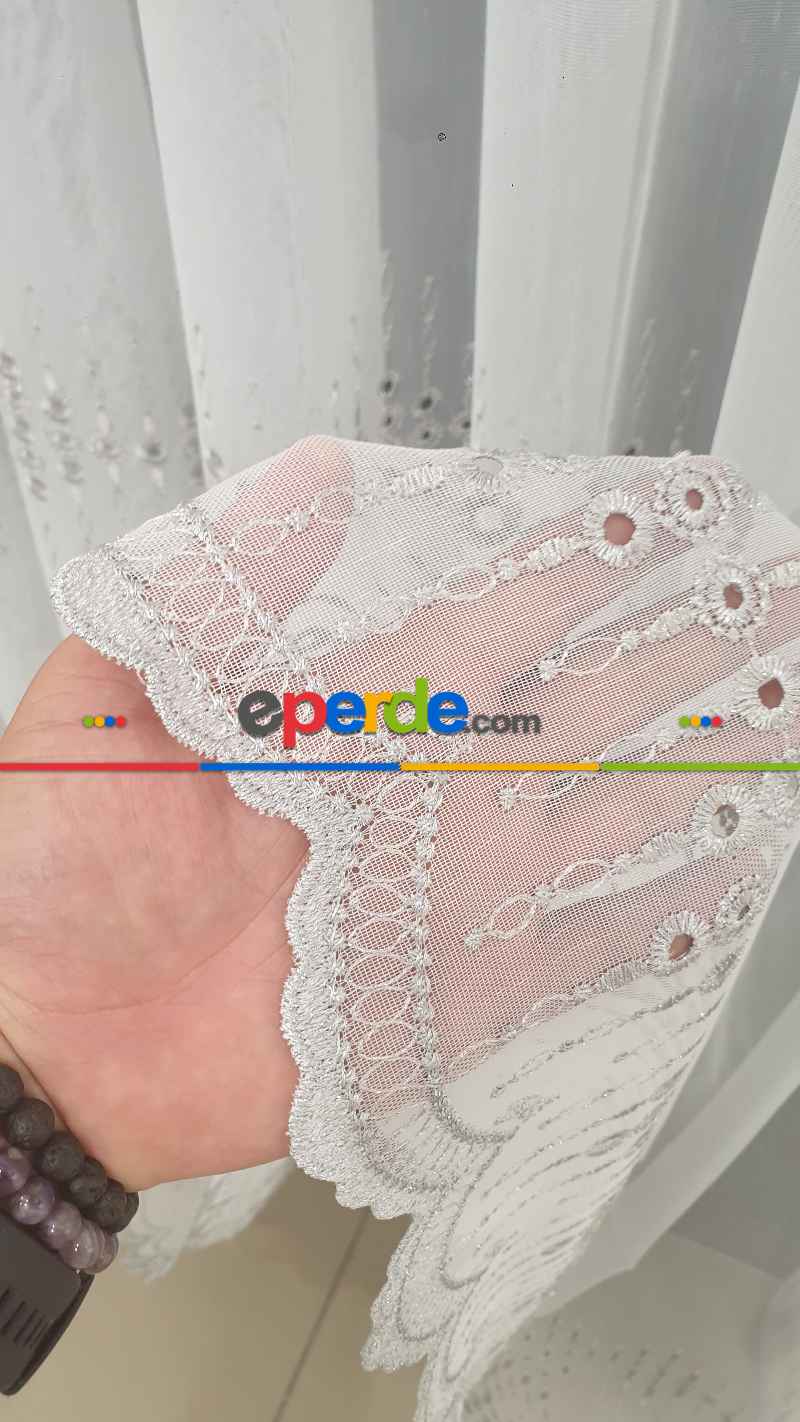 Salon Tül Modelleri - Taç Tül Perde Yen Tasarım Guernica Tül Gri Gümüş İşlemeli