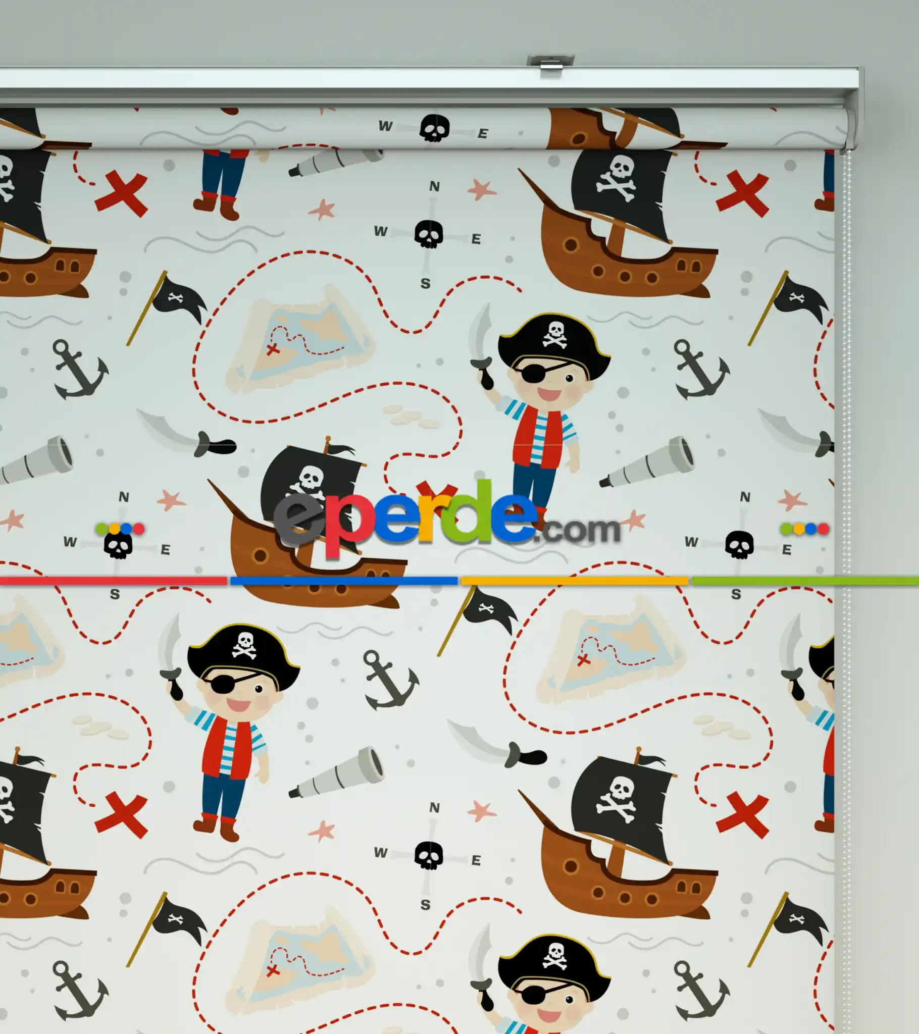 Korsan Desenli Baskılı Stor Perde- Çok Renkli