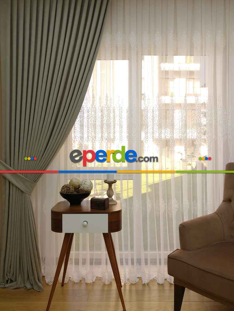 Taş Rengi Bej - Düz Fon Perde ( Dökümlü Fon Perde)- Taş Rengi