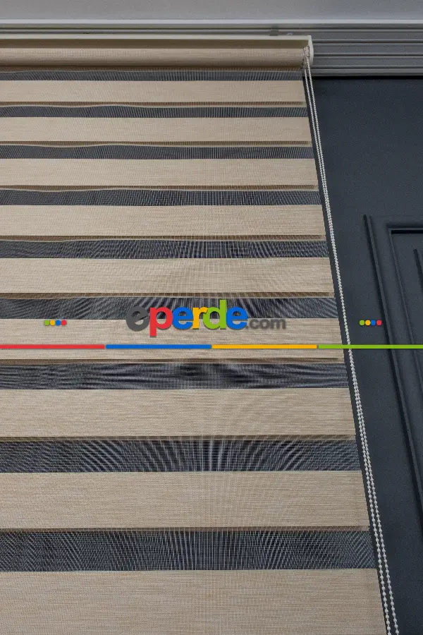 60x200 Hazır Koyu Krem Bambu Zebra Perde