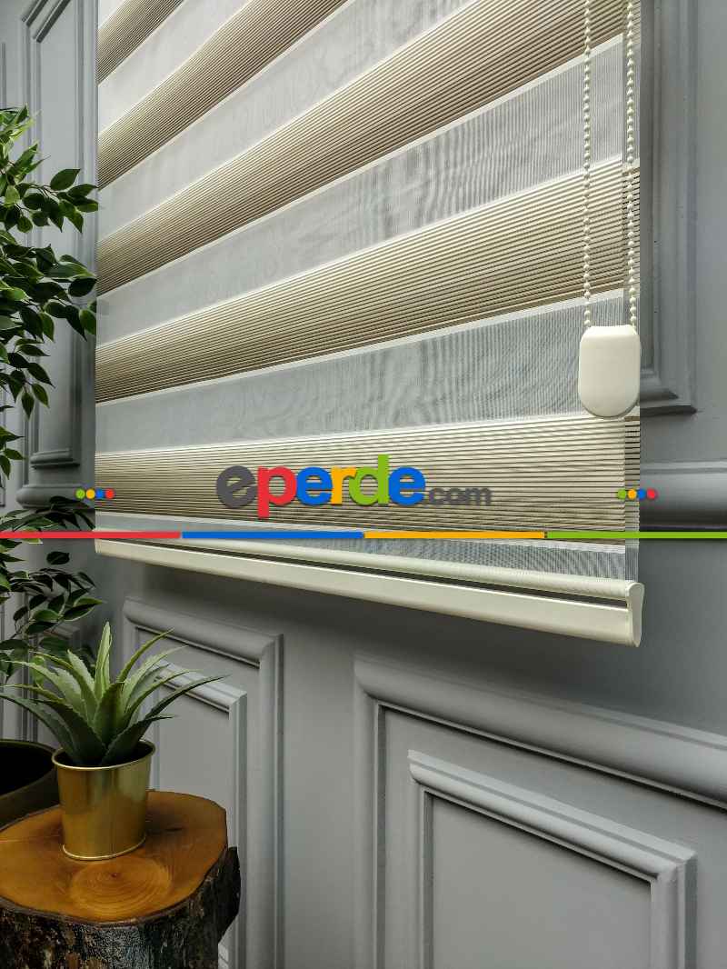 Salon Zebra Perde - 2021 Sezonu - Degrade Renk Geçişli Micro Pileli (plise) Zebra Perde- Kahve