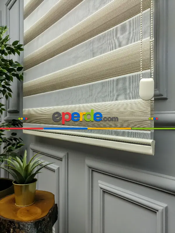 Salon Zebra Perde - 2021 Sezonu - Degrade Renk Geçişli Micro Pileli (plise) Zebra Perde- Kahve